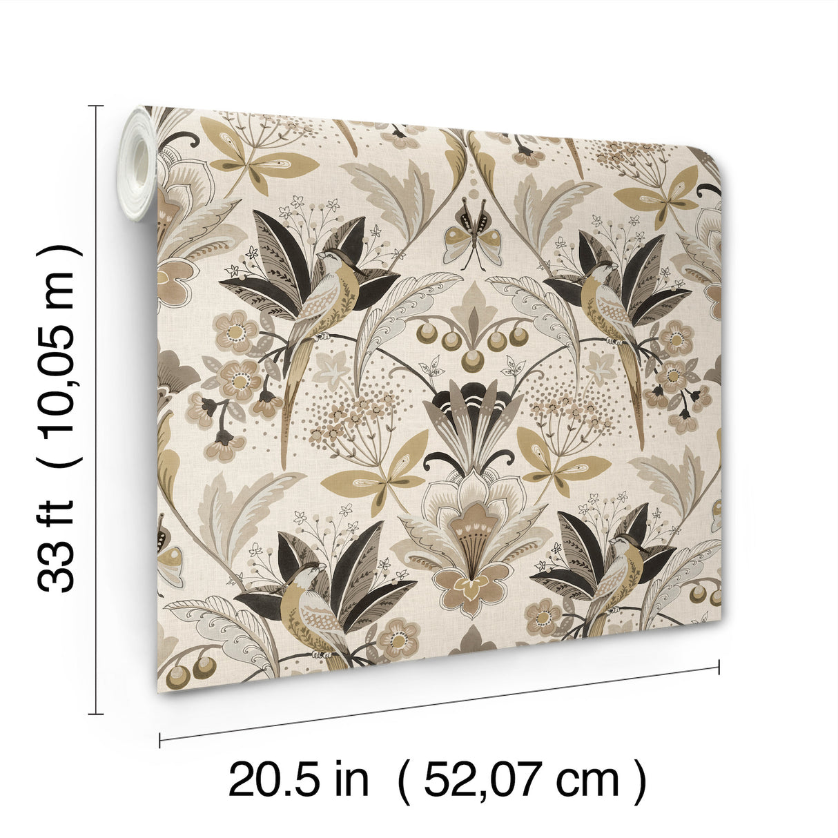 Bernadette Black Garden Wilderness Bohemian Illustrative Birds and Butterflies Damask Non Woven Wallpaper by A-Street Prints - 4198-27834