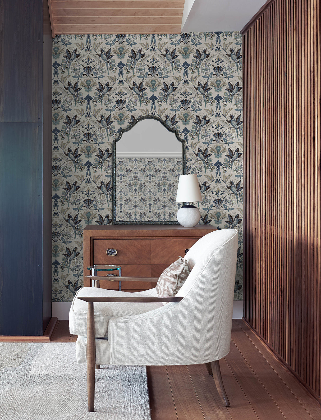 Bernadette Blue Garden Wilderness by A-Street Prints Bohemian Bird Damask Wallpaper - 4198-27835