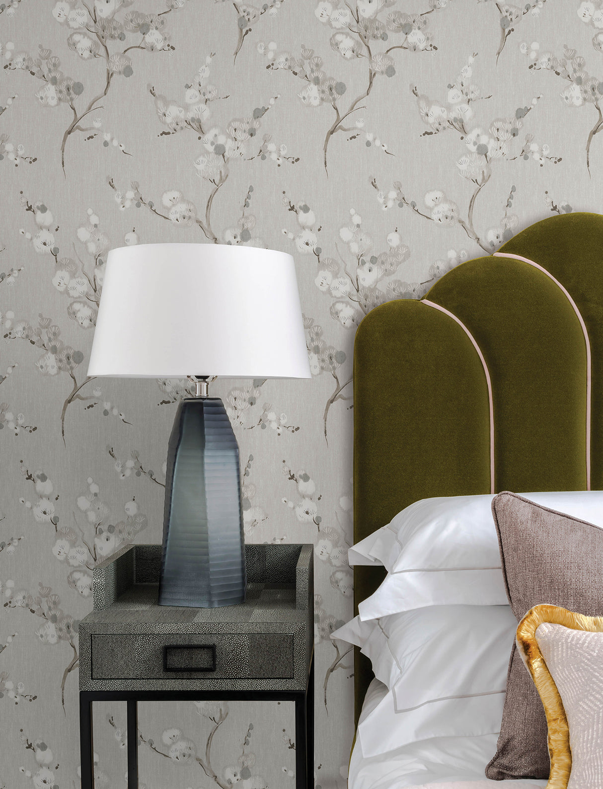 A-Street Prints Bliss Stone Blossom Botanical Wallpaper Grey White Branch Floral Non Woven Unpasted Strippable 20.5in x 33ft - 4198-27842