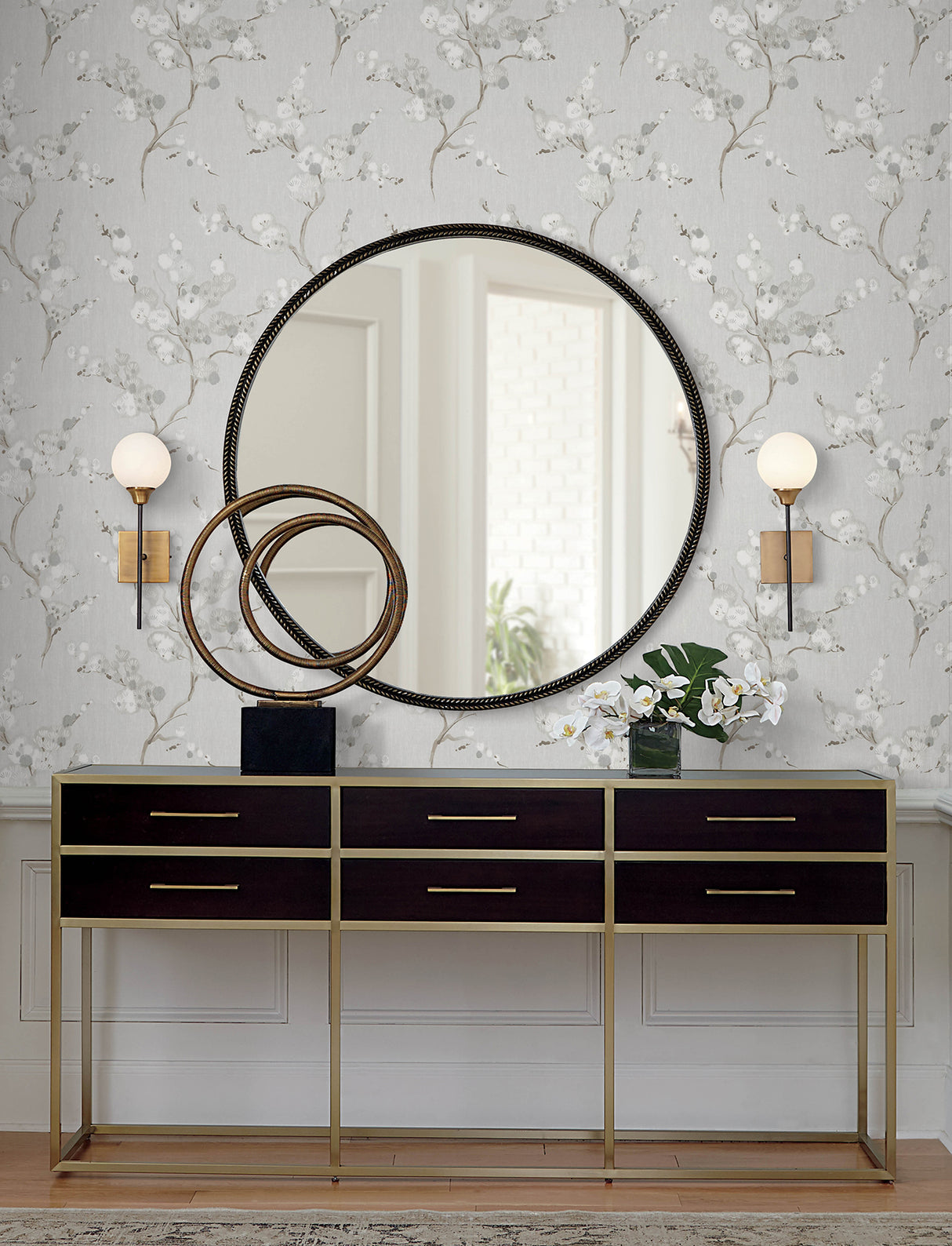 A-Street Prints Bliss Stone Blossom Botanical Wallpaper Grey White Branch Floral Non Woven Unpasted Strippable 20.5in x 33ft - 4198-27842