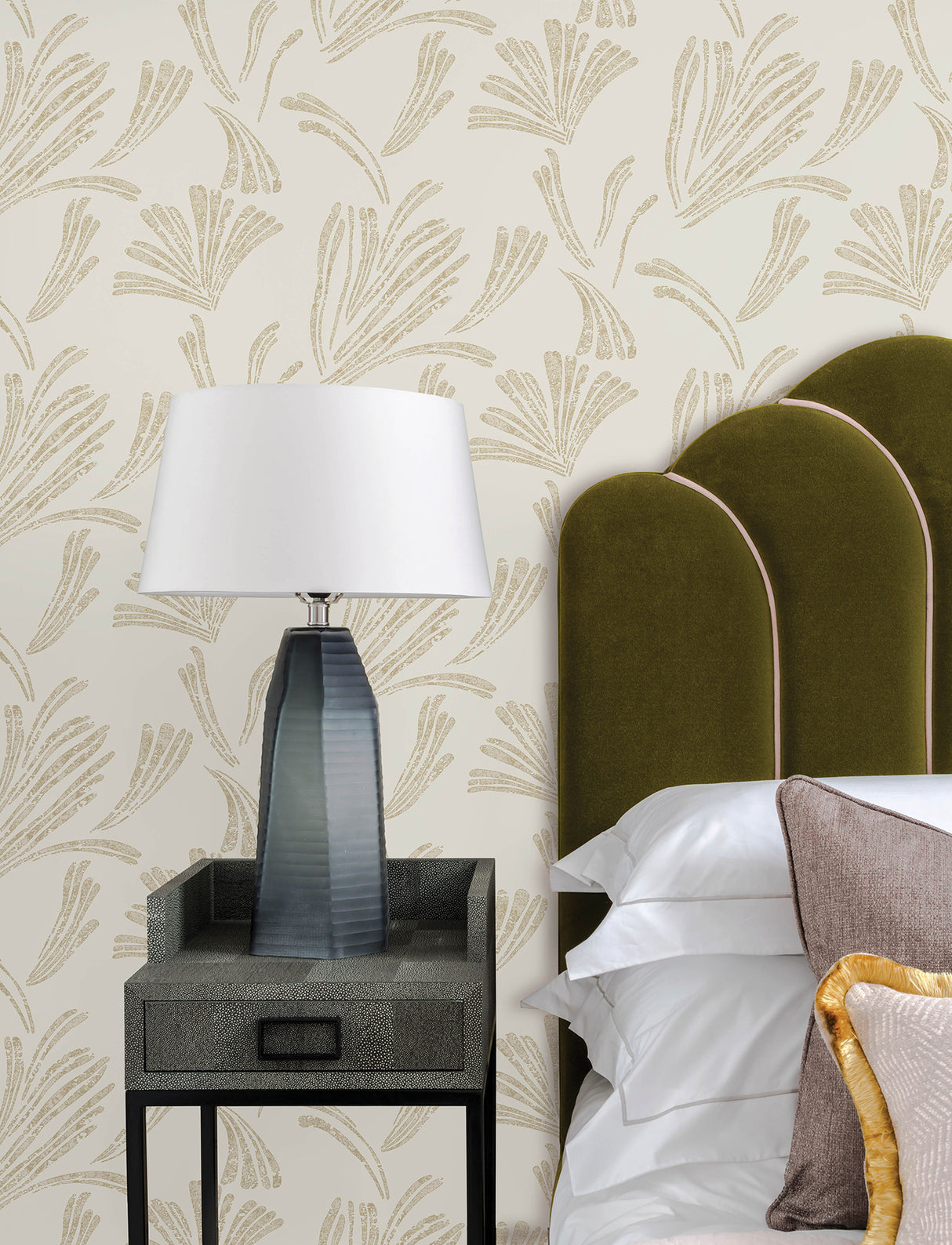 Ermine Gold by A-Street Prints Modern Abstract Metallic Ivory Fan Motif Unpasted Non Woven Strippable Washable Wallpaper Moderne Deco - 4198-83470