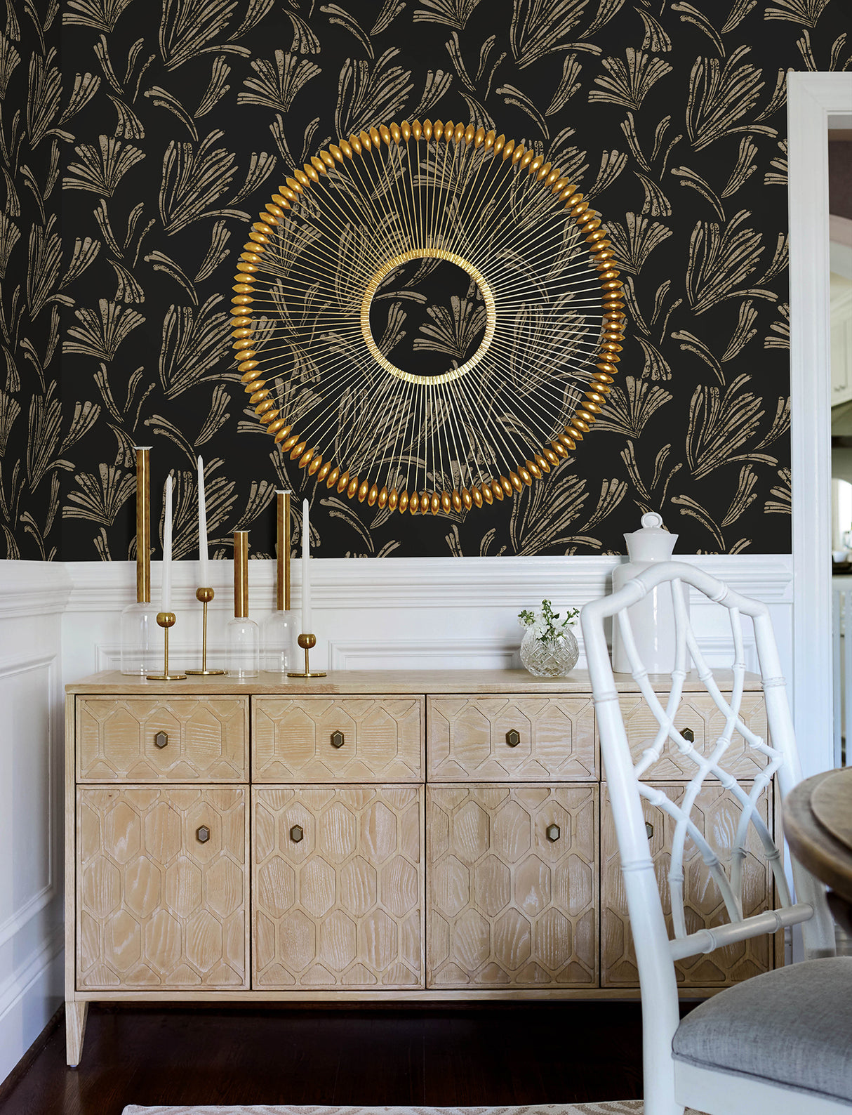 Ermine Black by A-Street Prints Moderne Deco Modern Abstract Metallic Gold Non Woven Unpasted Strippable Washable Wallpaper - 4198-83473