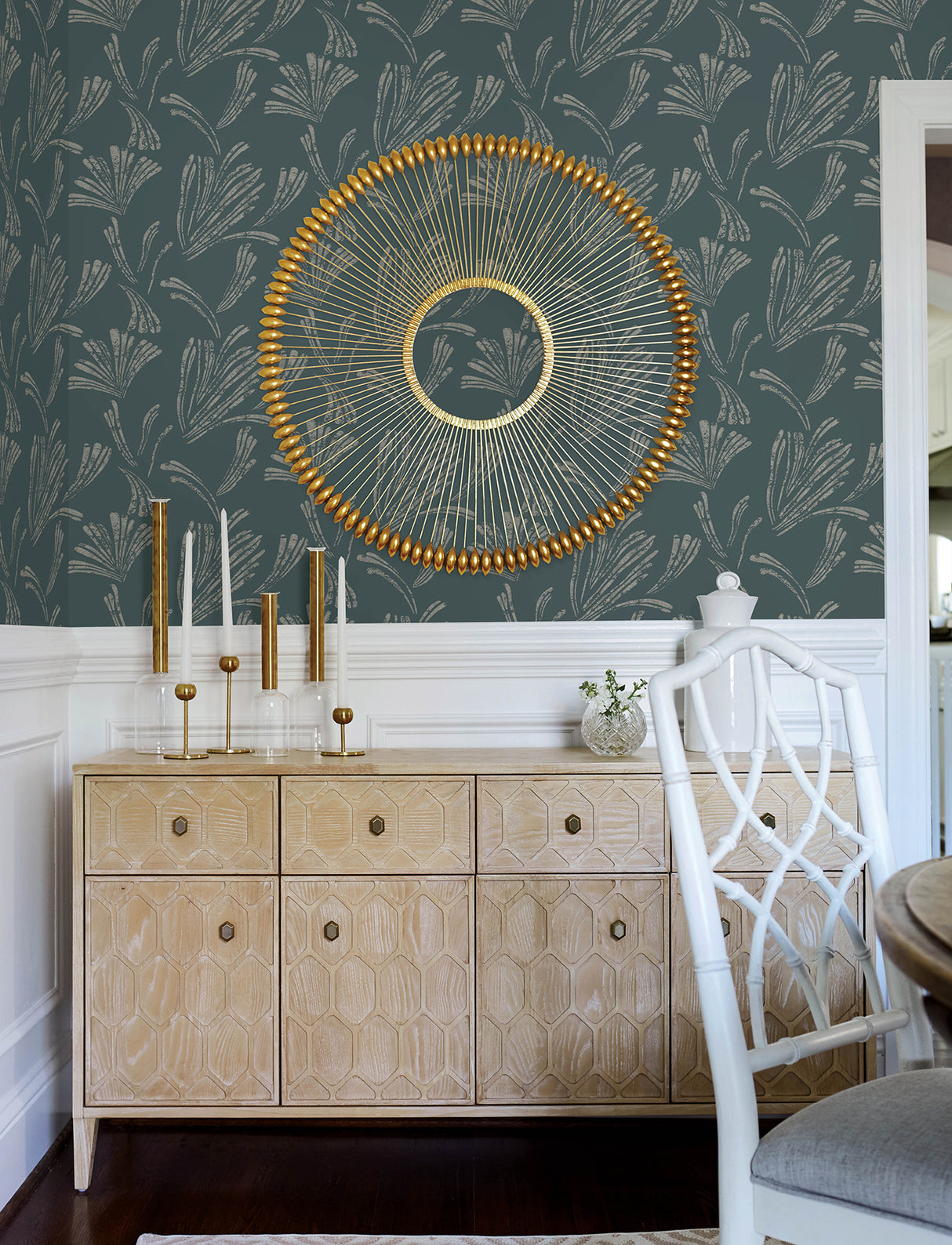 Ermine Teal and Silver by A-Street Prints Modern Abstract Metallic Fan Motif Non Woven Unpasted Wallpaper 27-in x 27-ft - 4198-83474