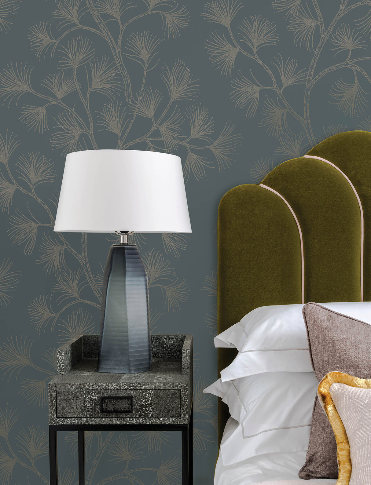 Kismine Slate Blue and Taupe Botanical Trail Wallpaper by A-Street Prints Modern Non Woven Unpasted Sidewall Moderne Deco Collection - 4198-83479