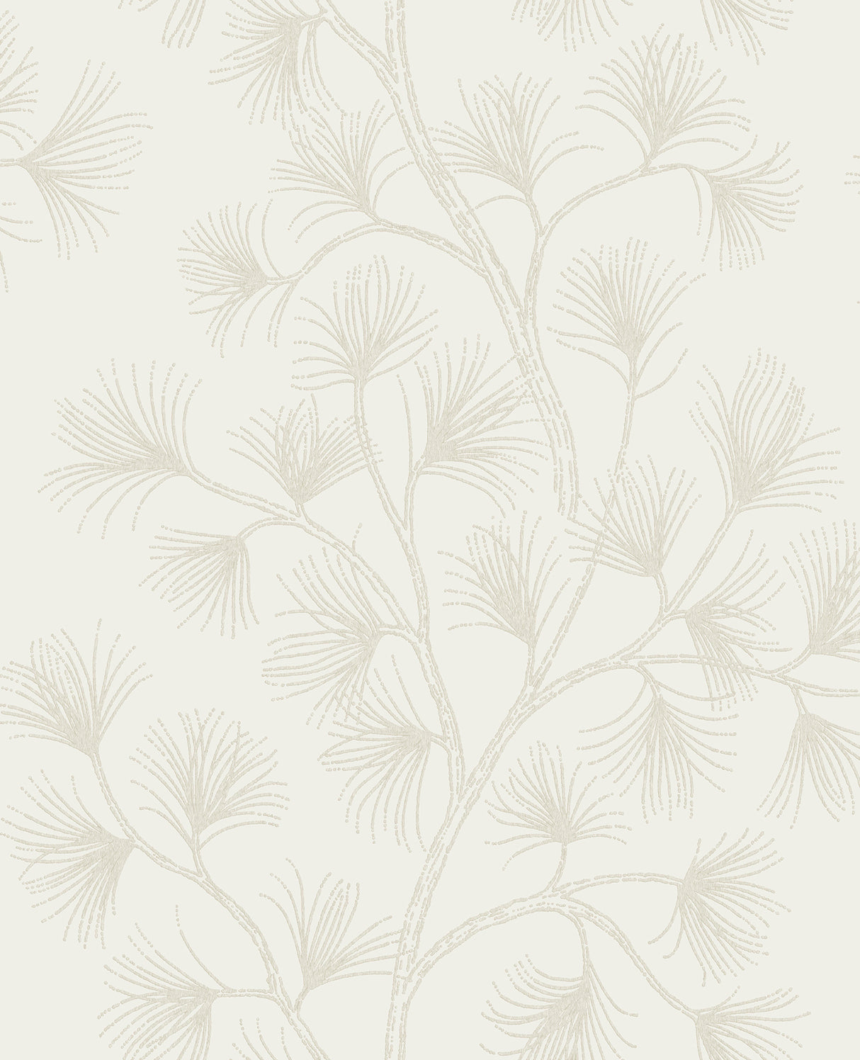 Kismine Beige Botanical Trail Wallpaper by A-Street Prints featuring wispy fan-shaped leaves on trailing branches against an off-white background