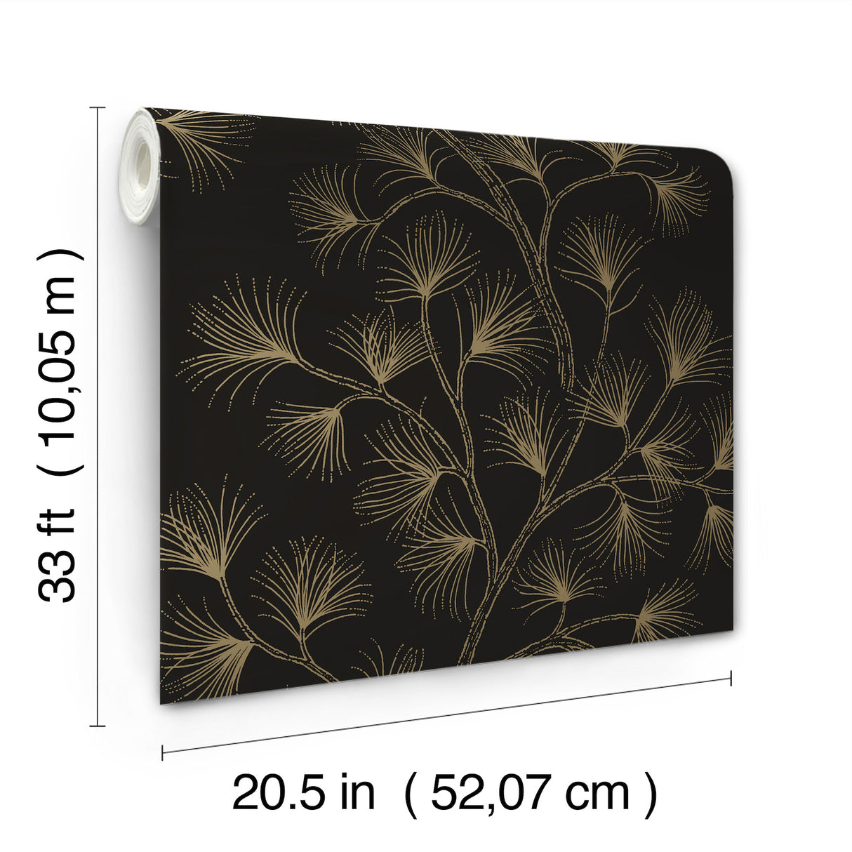 Kismine Black and Metallic Gold Botanical Trailing Leaf Non Woven Unpasted Wallpaper by A-Street Prints Moderne Deco Collection - 4198-83481