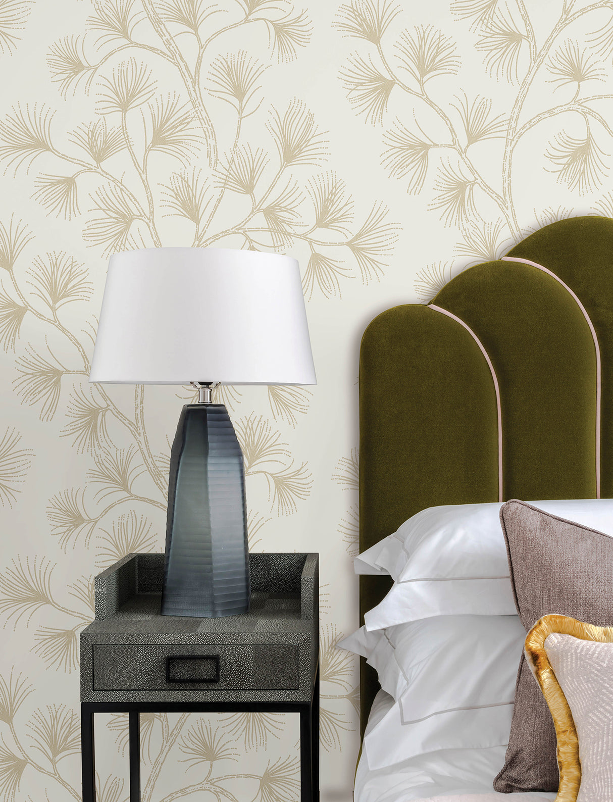 Kismine Gold Botanical Trail Wallpaper by A-Street Prints, Metallic Modern Non Woven Unpasted Sidewall, Moderne Deco Collection - 4198-83482