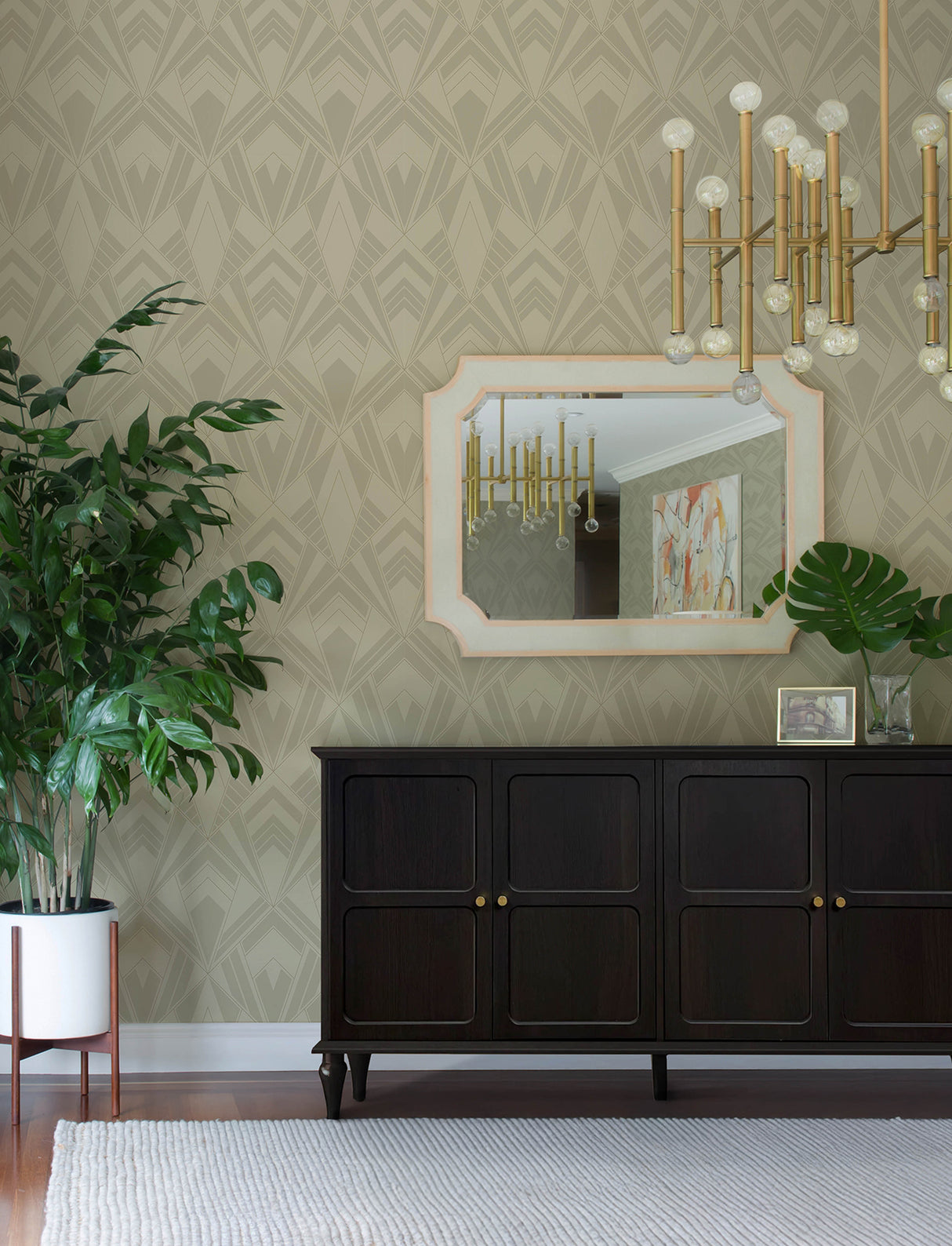 Allenby Khaki Flocked Geometric Art Deco Diamond Glam Non Woven Wallpaper by A-Street Prints Moderne Deco Collection - 4198-87400