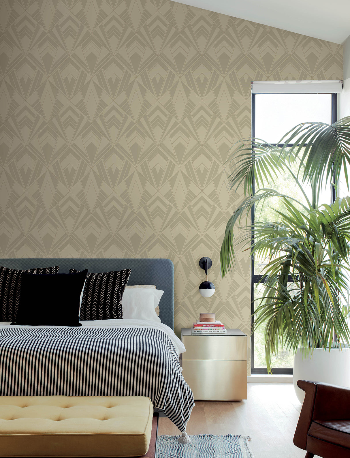 Allenby Khaki Flocked Geometric Art Deco Diamond Glam Non Woven Wallpaper by A-Street Prints Moderne Deco Collection - 4198-87400