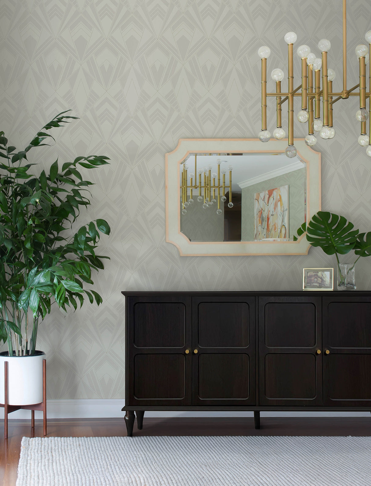 Allenby Pearl Flocked by A-Street Prints Moderne Deco Glamorous Diamond Geometric Metallic Non Woven Wallpaper Roll 4198-87403