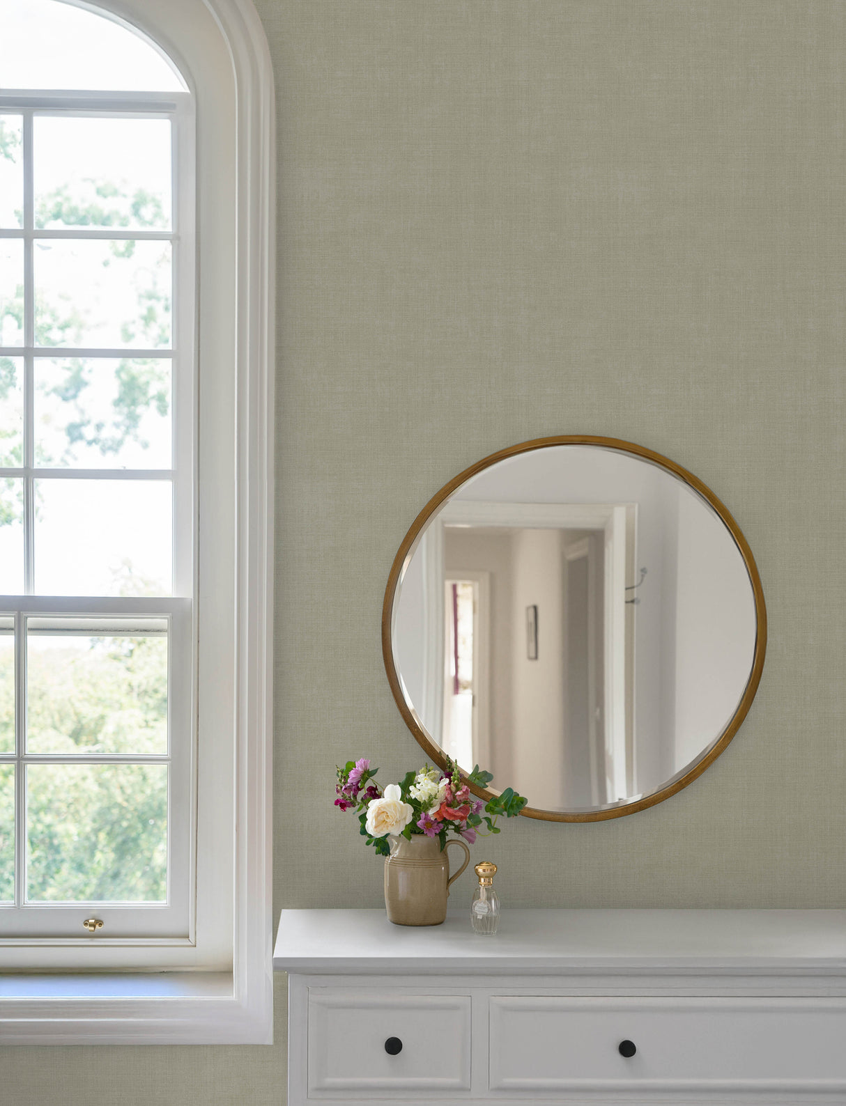 Midolin Khaki Subtle Linen-Look Texture Transitional Non Woven Unpasted Wallpaper by A-Street Prints Savanna Collection - 4201-16018