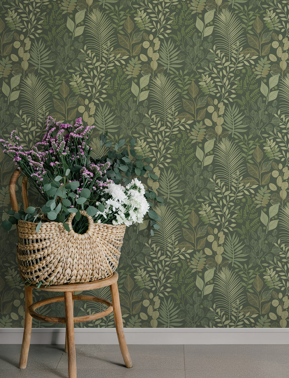 Ängslycka Dark Green Forest Botanicals Non Woven Unpasted Strippable Wallpaper by A-Street Prints Savanna Collection - 4201-20103