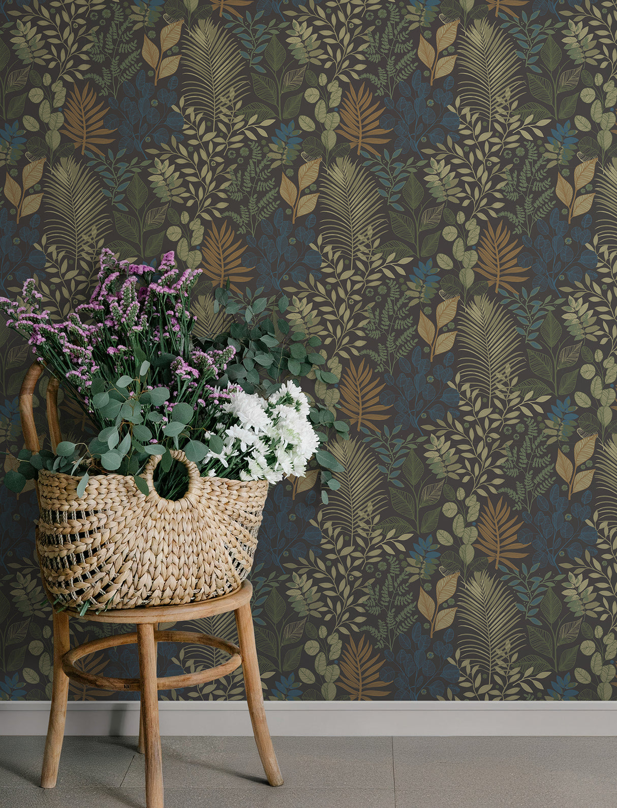 Ängslycka Charcoal by A-Street Prints Modern Botanical Forest Greenery Unpasted Non Woven Wallpaper Roll Savanna Collection - 4201-20105