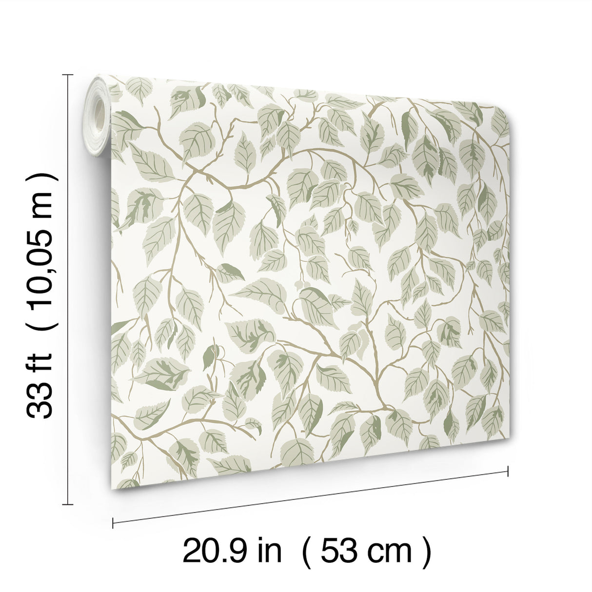 Hängbjörk Sage Vine Botanical Wallpaper in Sage Green by A-Street Prints Scandinavian Woodland Leaf Design Unpasted Non Woven - 4201-20107