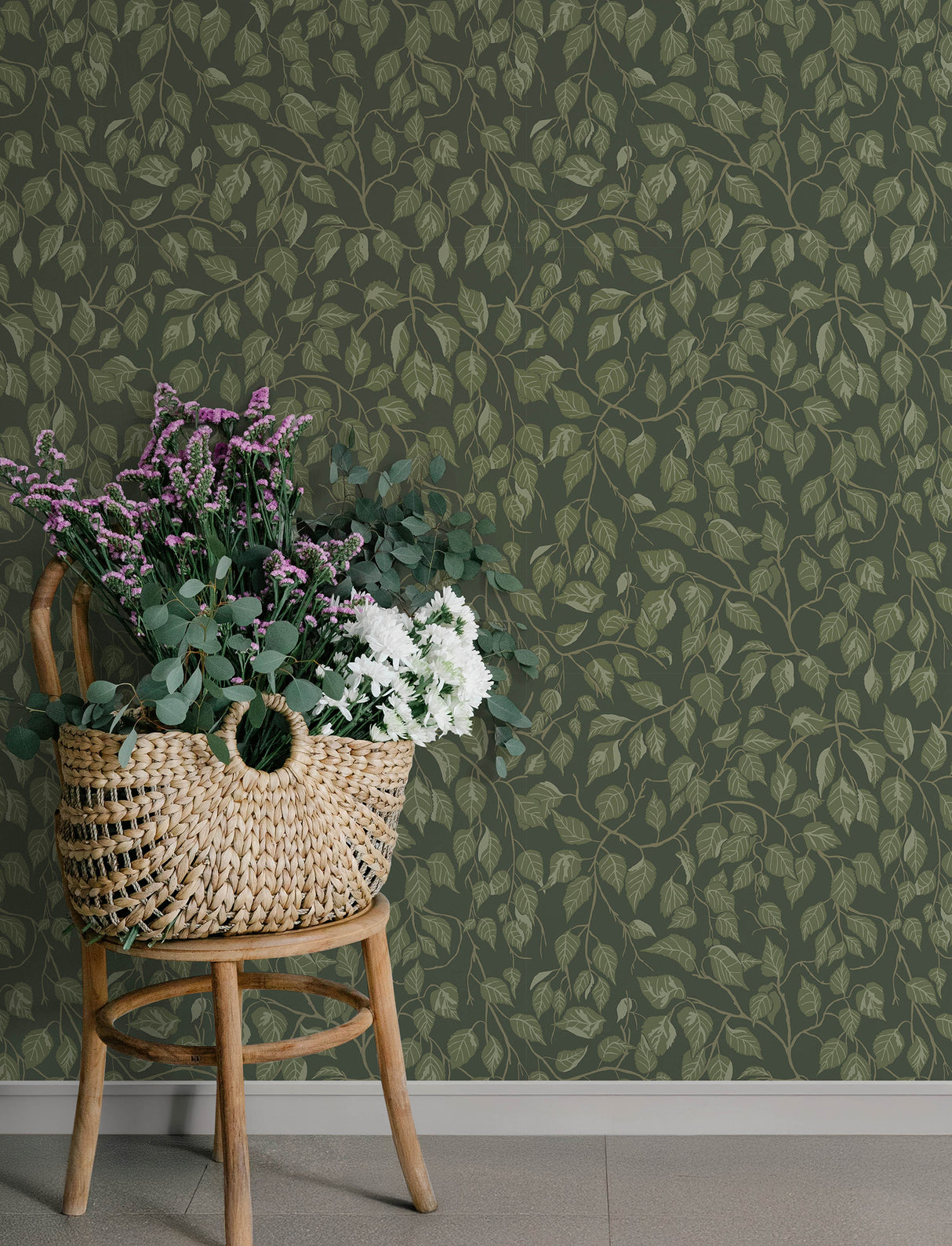 Hängbjörk Evergreen Vine by A-Street Prints Botanical Scandinavian Forest Green Non Woven Unpasted Wallpaper - A-Street Prints 4201-20108