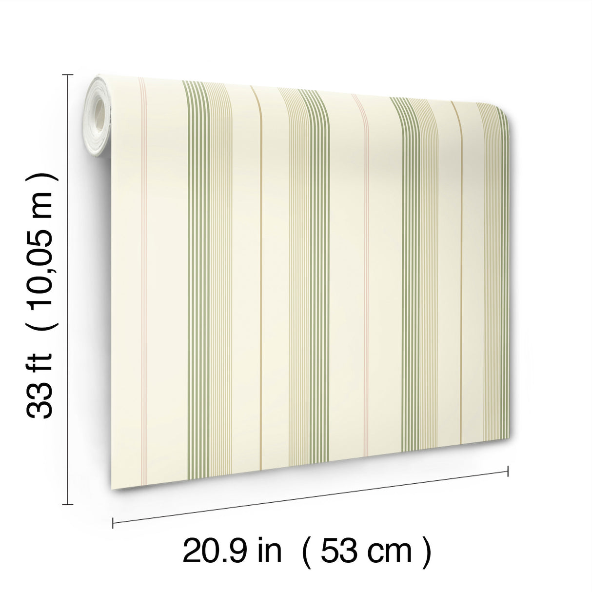 Herrgård Green Stripe Wallpaper Non Woven Unpasted Traditional Pinstripe in Sage Green, Brown and Cream by A-Street Prints - 4201-20117