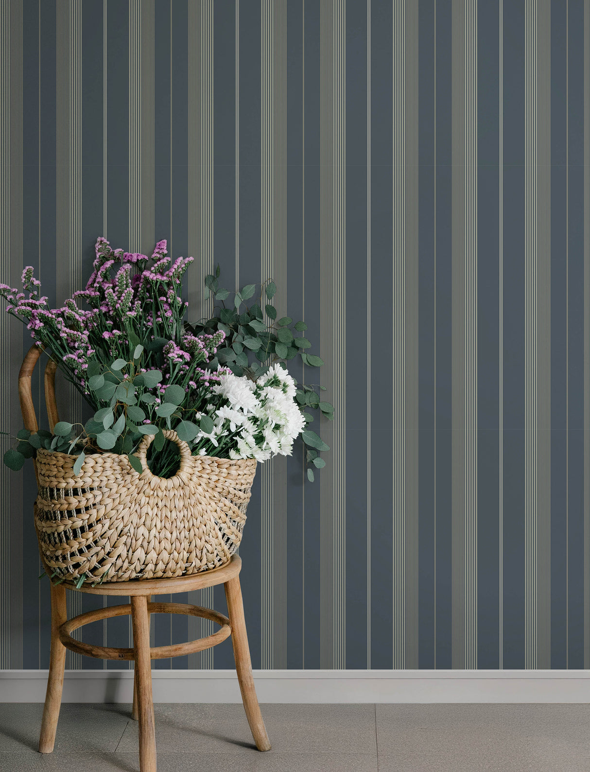 Herrgård Navy Stripe Wallpaper by A-Street Prints Traditional Pinstripe Non Woven Unpasted Strippable Wallpaper Savanna Collection - 4201-20120