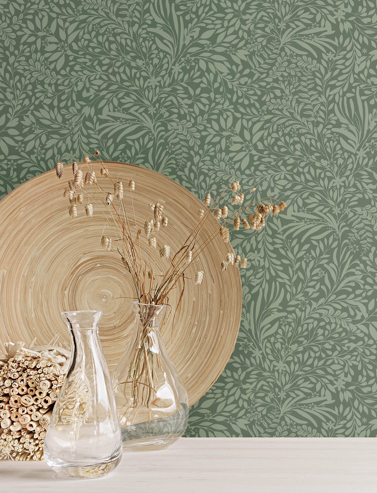 Kristina Evergreen Botanical Wallpaper Green Scandinavian Floral Non Woven Unpasted Strippable Wallpaper Roll by A-Street Prints - 4201-20129