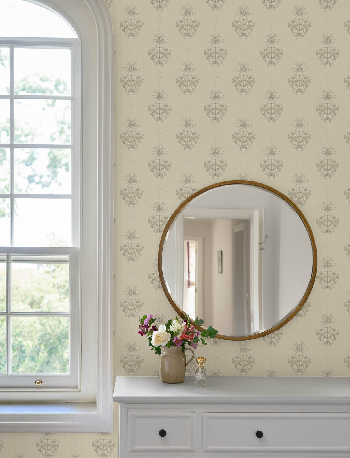 Gullvie Cream Pansies Wallpaper by A-Street Prints - Scandinavian Botanical Pansy Floral Non Woven Washable Strippable Sidewall - 4201-48006