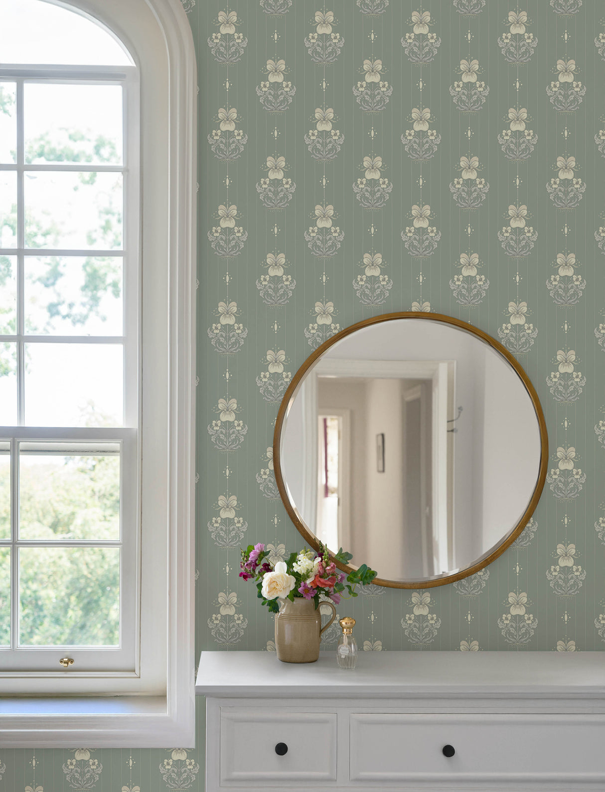 Gullvie Seafoam Pansies by A-Street Prints Scandinavian Botanical Pansy Striped Floral Non Woven Unpasted Washable Strippable Wallpaper - 4201-48007