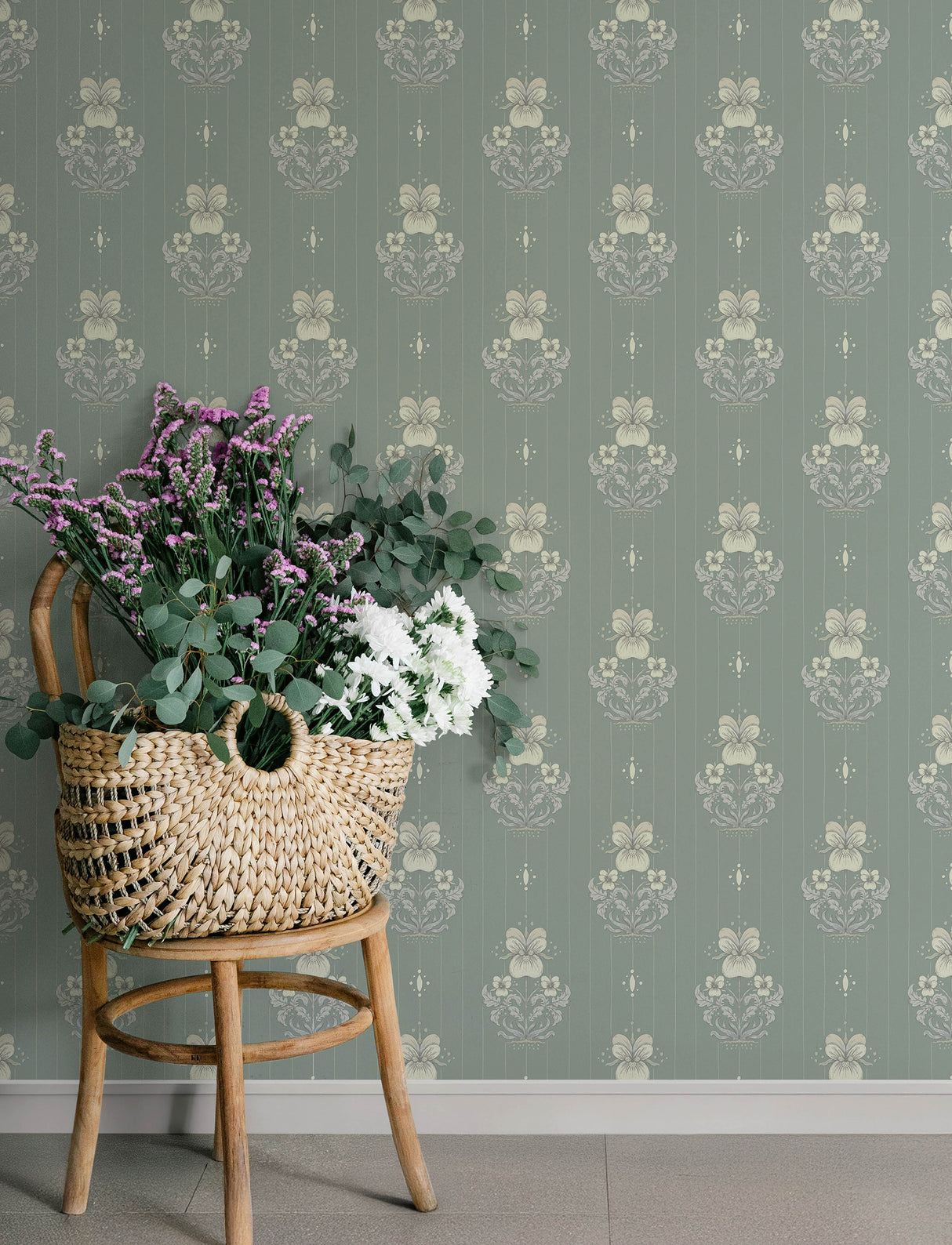 Gullvie Seafoam Pansies by A-Street Prints Scandinavian Botanical Pansy Striped Floral Non Woven Unpasted Washable Strippable Wallpaper - 4201-48007
