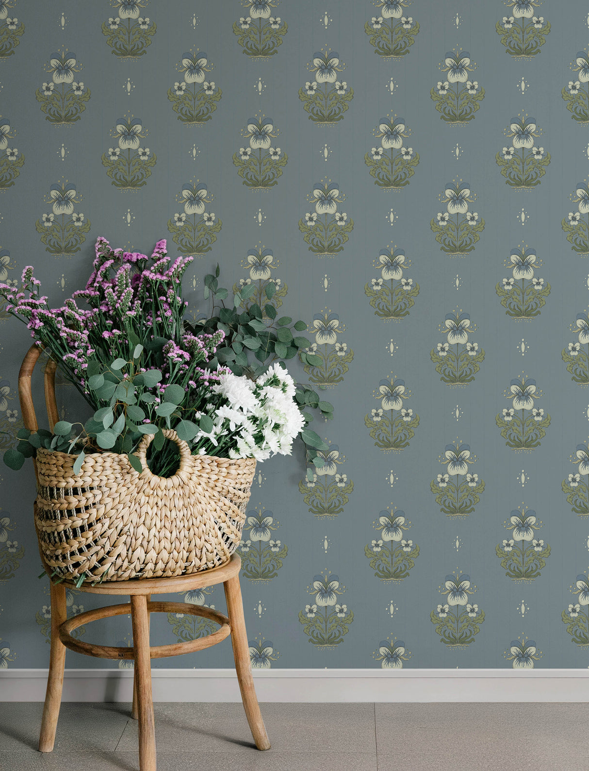 Gullvie Light Blue Pansies by A-Street Prints Scandinavian Botanical Non Woven Wallpaper from the Savanna Collection - 4201-48008