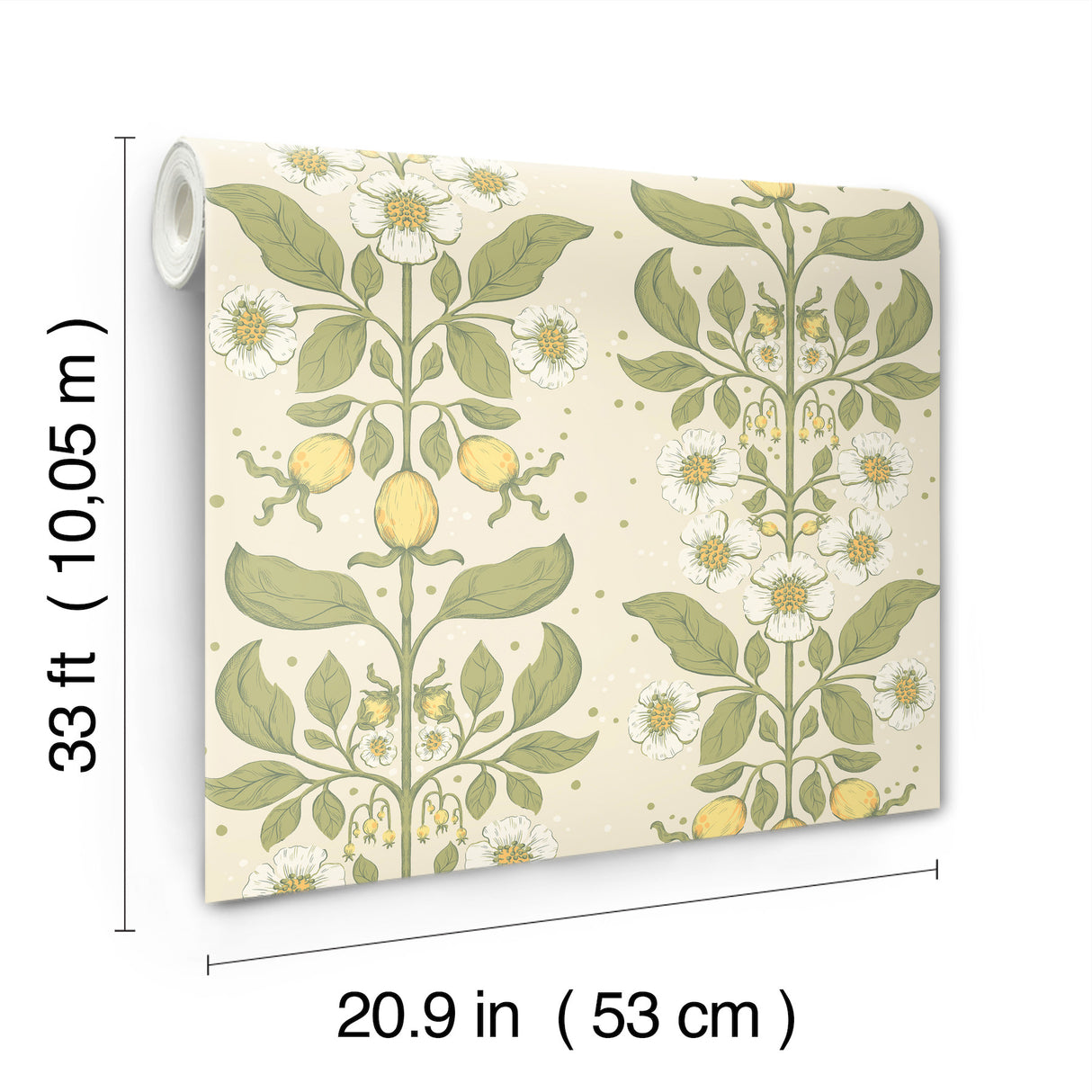 Rosa Green Floral Columns Unpasted Non Woven Wallpaper, Botanical Farmhouse Floral Design in Sage Green and Cream by A-Street Prints 4201-48010