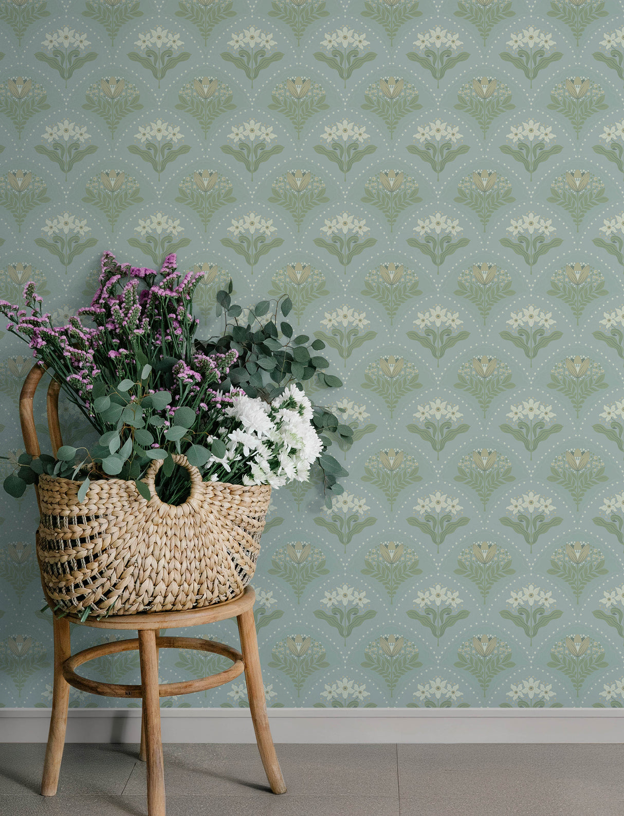Maj Sky Blue Floral Damask Wallpaper by A-Street Prints Savanna Collection Scandinavian Botanical Non Woven Unpasted Wallpaper - 4201-48016