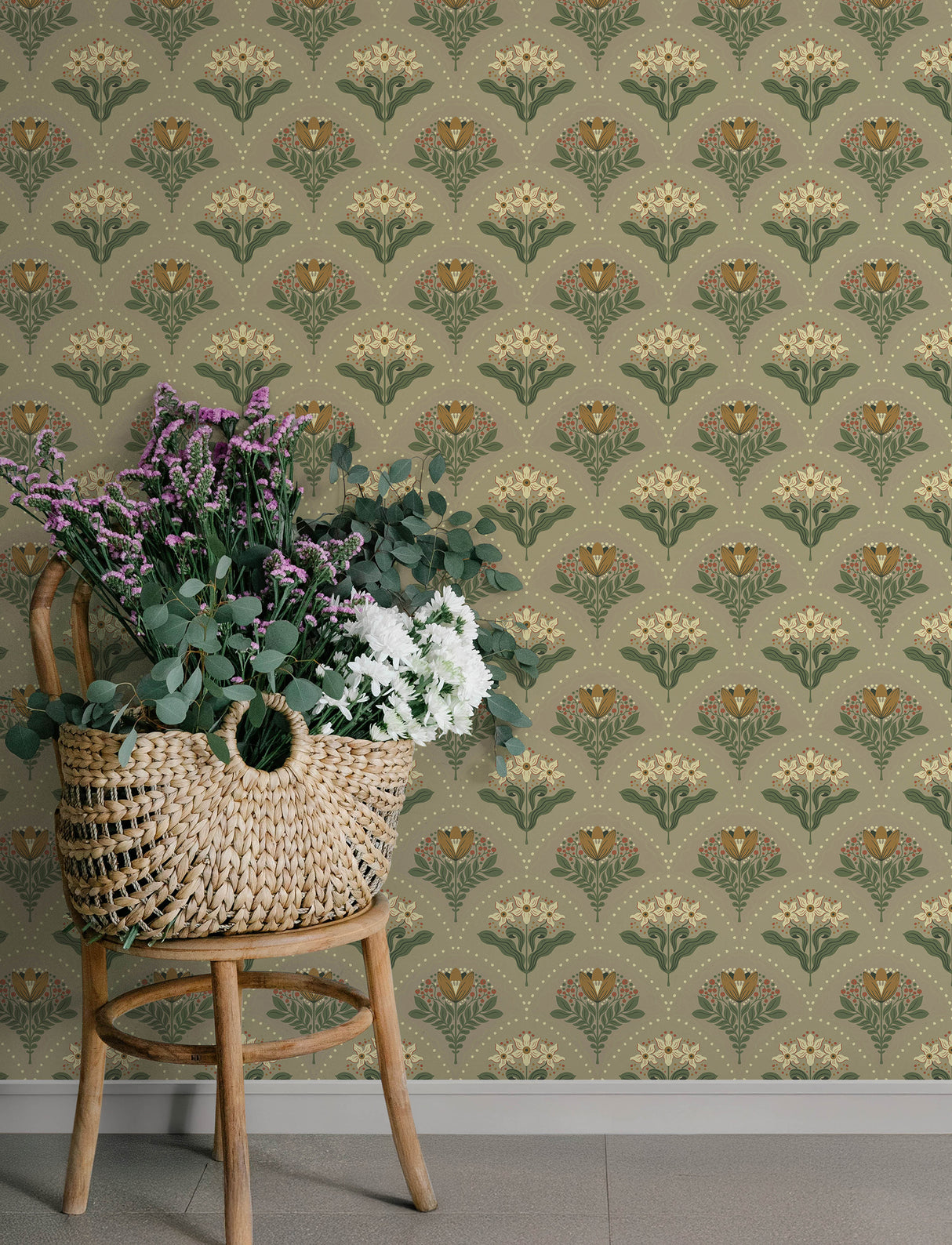 Maj Taupe by A-Street Prints Floral Damask Scandinavian Botanical Non Woven Unpasted Wallpaper 20.9 in x 33 ft Savanna Collection - 4201-48017