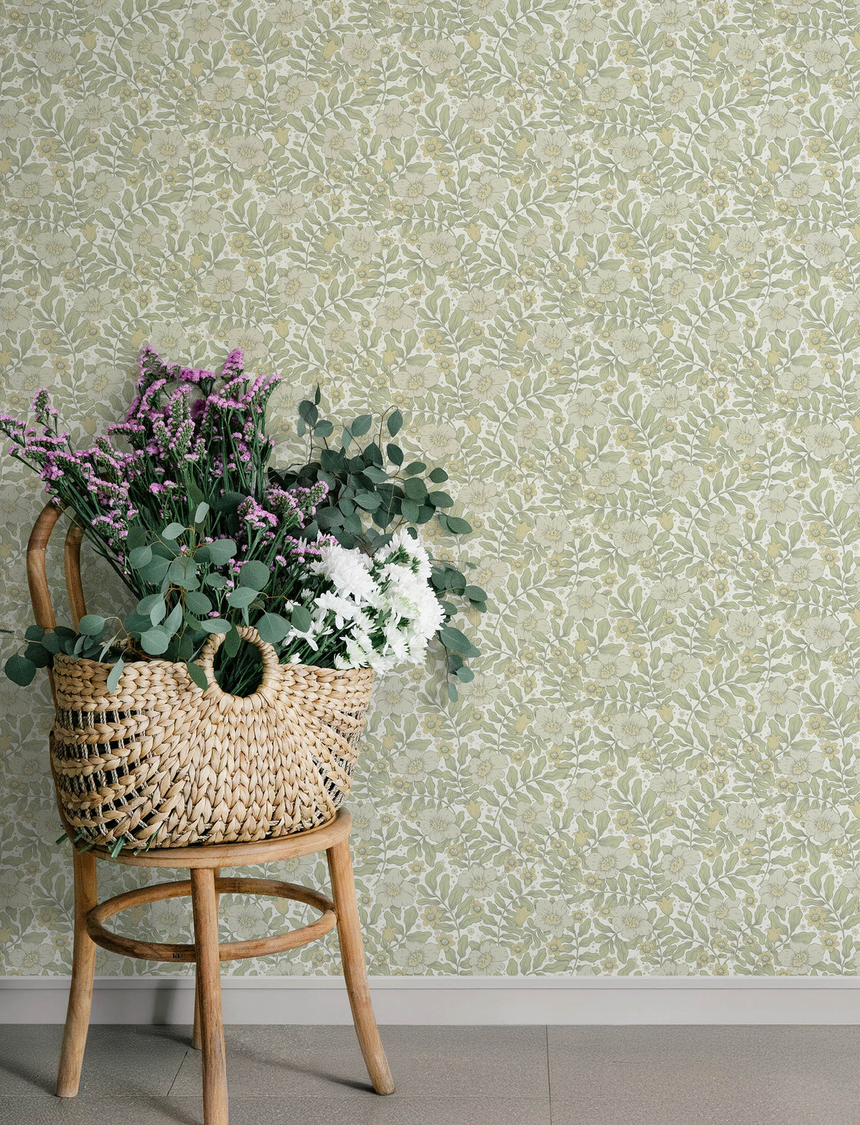 Maggan Sage by A-Street Prints Scandinavian Botanical Floral Trail Non Woven Unpasted Wallpaper, 20.9-in Wide x 33-ft Long - 4201-48019