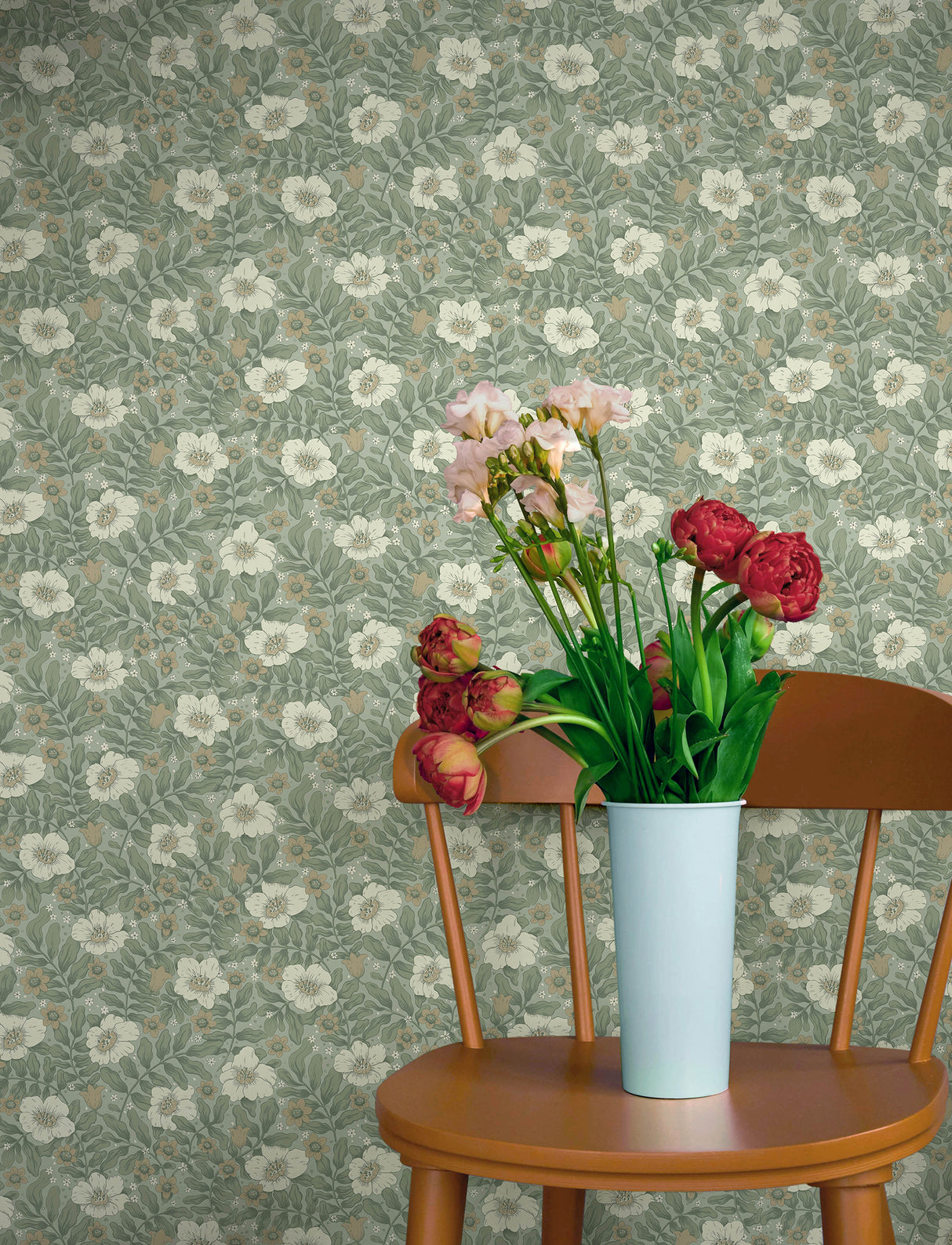 Maggan Sea Green Floral Trail Wallpaper by A-Street Prints Scandinavian Botanical Flowers Non Woven Strippable 20.9-in x 33-ft - 4201-48020