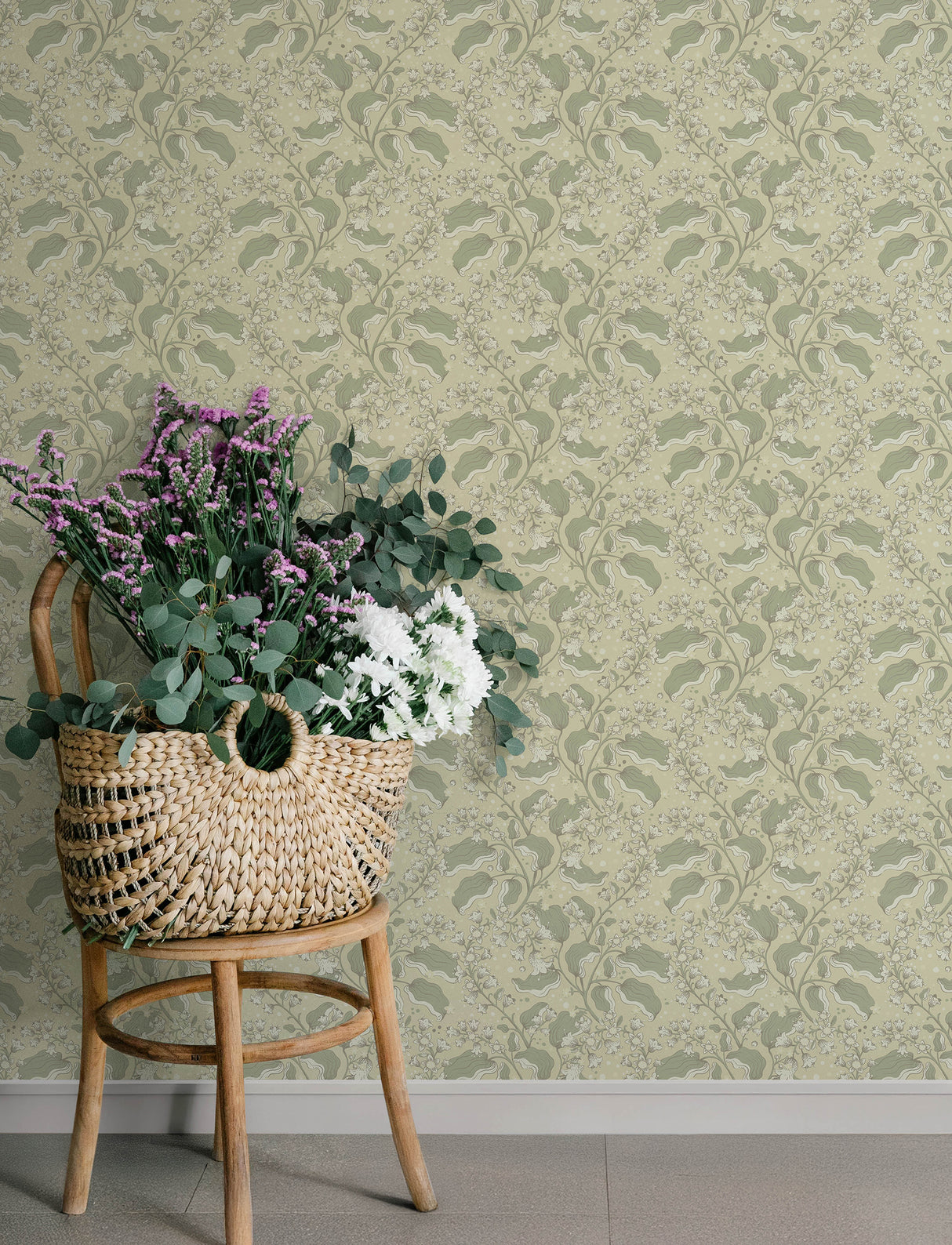 Syren Light Green by A-Street Prints Dainty Floral Botanical Wallpaper with Bell-Shaped Blossoms on Winding Vines Savanna Collection - 4201-48025