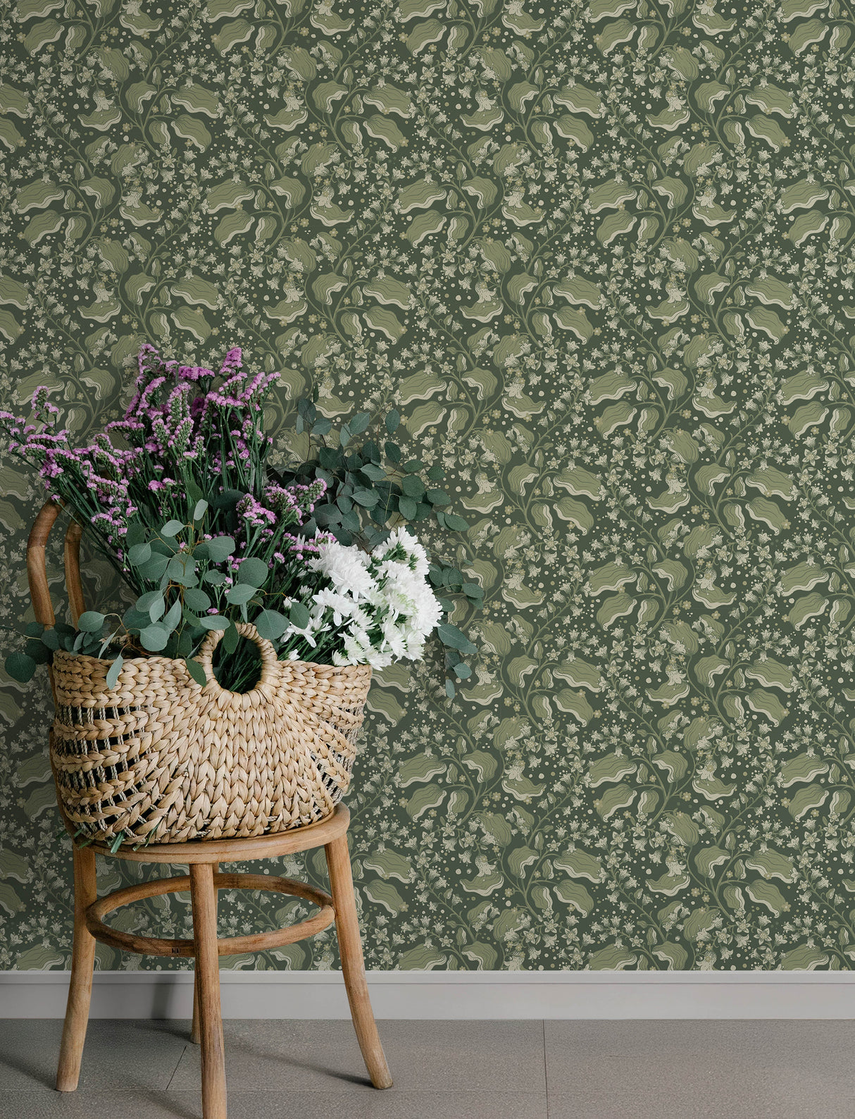 Syren Evergreen by A-Street Prints Dainty Botanical Floral Non Woven Unpasted Green Strippable Washable Sidewall Savanna Collection - 4201-48026