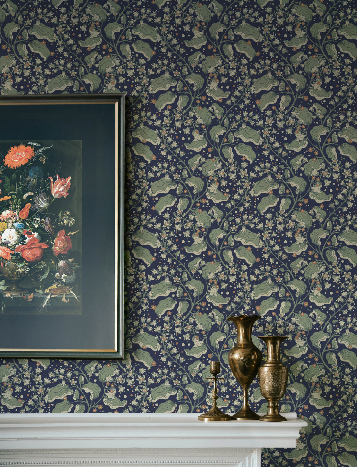 Syren Navy Dainty Floral Wallpaper by A-Street Prints, Unpasted Non Woven Botanical Wallpaper, 20.9 in x 33 ft, Covers 57.5 sq ft - 4201-48027