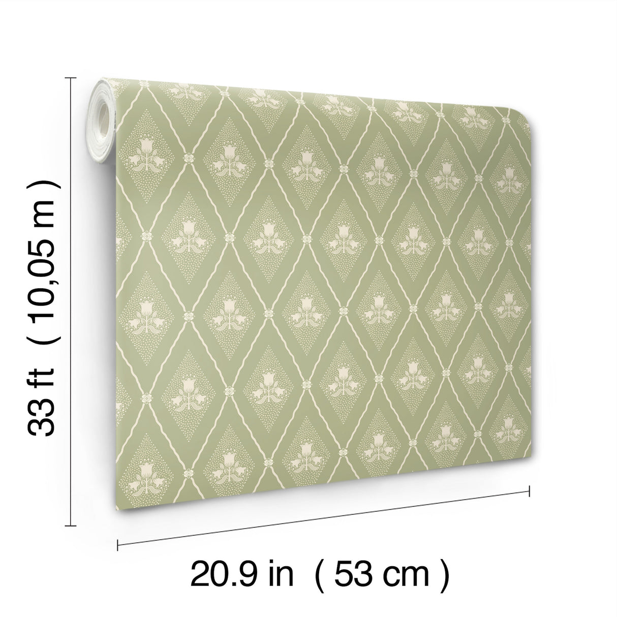 Alma Moss Diamond Floral Wallpaper in Sage Green and Cream by A-Street Prints Farmhouse Botanical Tulip Trellis Savanna Collection - 4201-48030