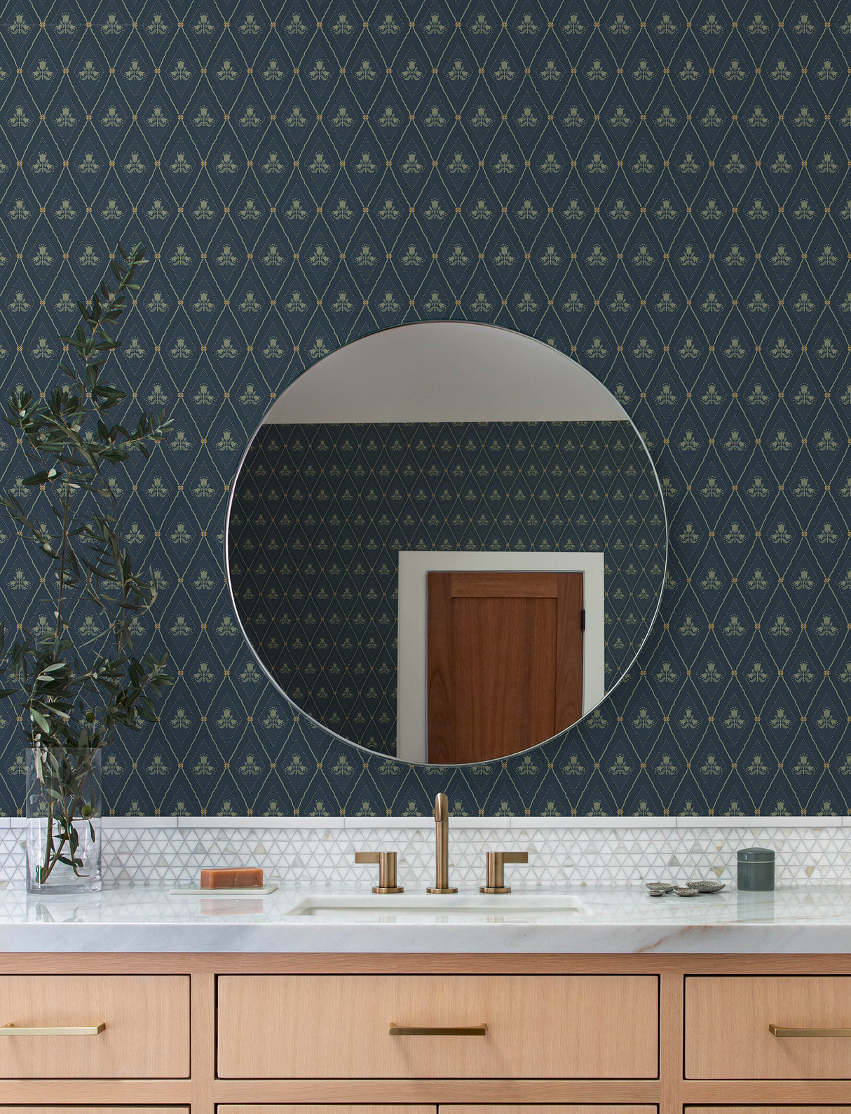 Alma Navy Diamond Floral Geometric Metallic Non Woven Strippable Washable Residential Wallpaper by A-Street Prints Savanna Collection - 4201-48033