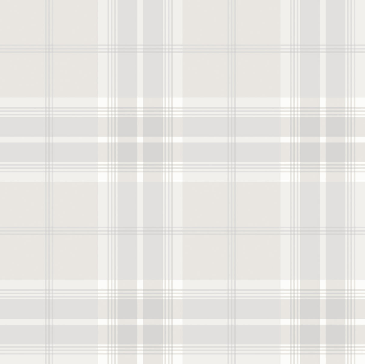 Emma Dove Plaid Wallpaper by A-Street Prints - Traditional tartan design in soft white, grey, and beige tones on non-woven roll