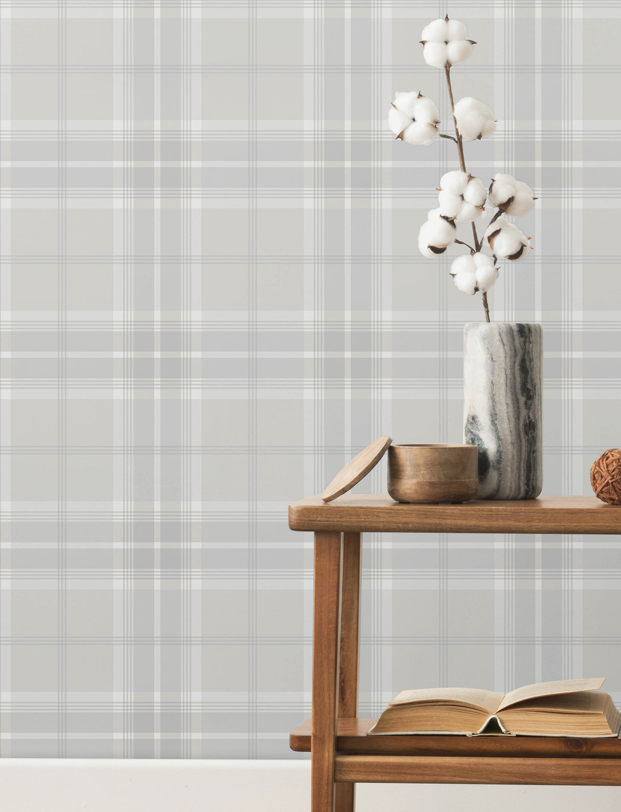Emma Dove Plaid Wallpaper in Soft White, Grey and Beige by A-Street Prints Unpasted Non-Woven Traditional Tartan Sidewall Roll - 4201-92123