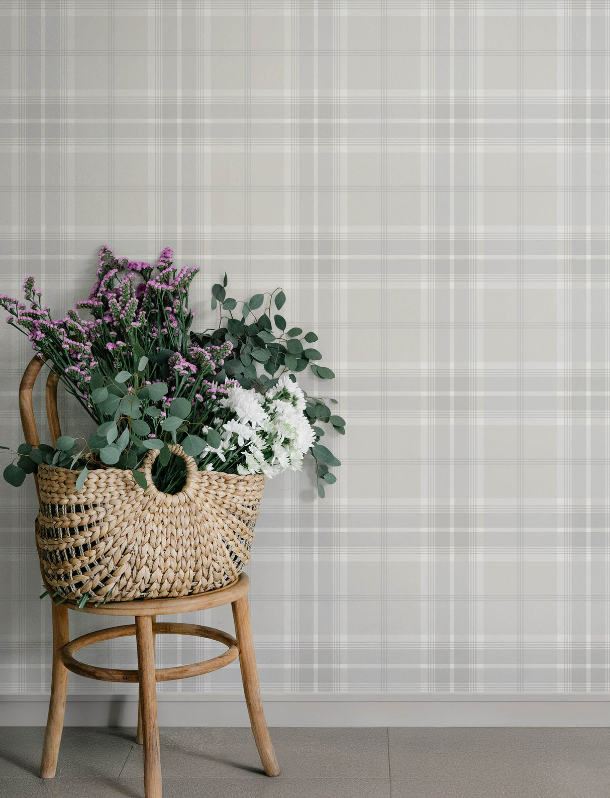 Emma Dove Plaid Wallpaper in Soft White, Grey and Beige by A-Street Prints Unpasted Non-Woven Traditional Tartan Sidewall Roll - 4201-92123