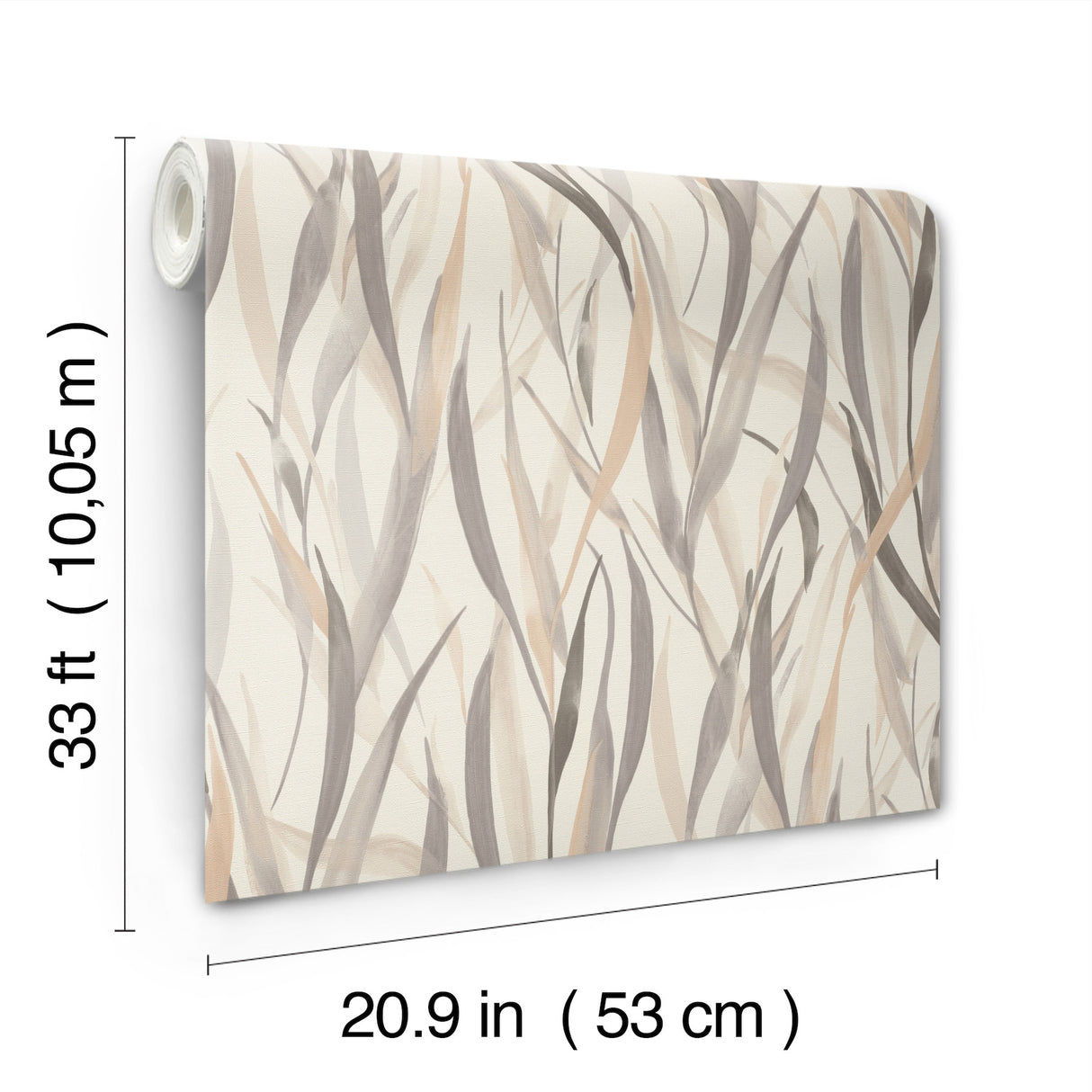 Willoughby Neutral Fronds by A-Street Prints Botanical Vinyl Wallpaper on Non Woven Backing, Charcoal, Beige, and Grey, 20.9-in x 33-ft 4202-330205