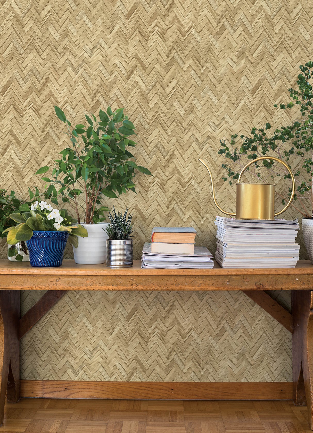 Ellery Wheat Herringbone Wallpaper by A-Street Prints Springhill Coastal Natural Woven Fiber Texture Non Woven Brown Wallpaper - 4202-410334