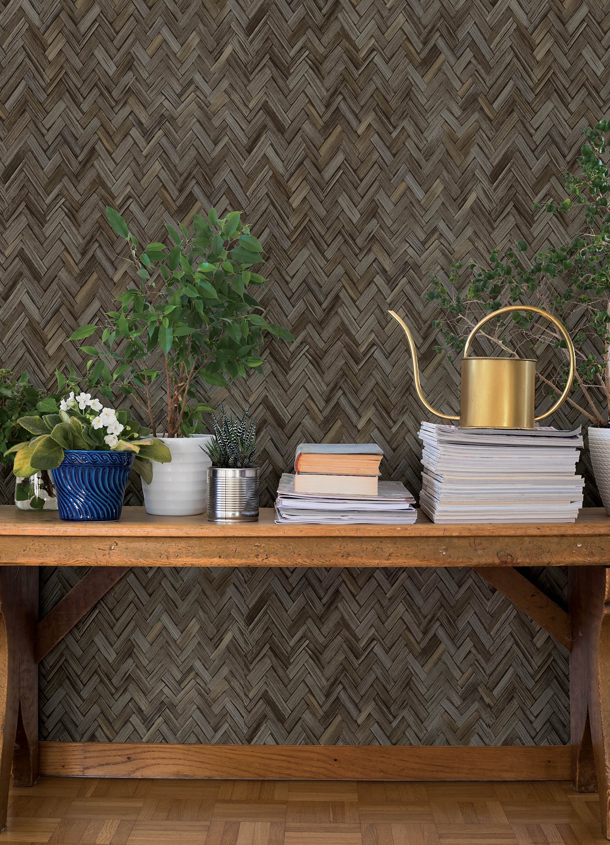 Ellery Charcoal by A-Street Prints Herringbone Natural Fiber Woven Texture Vinyl on Non Woven Unpasted Strippable Wallpaper Roll - 4202-410358