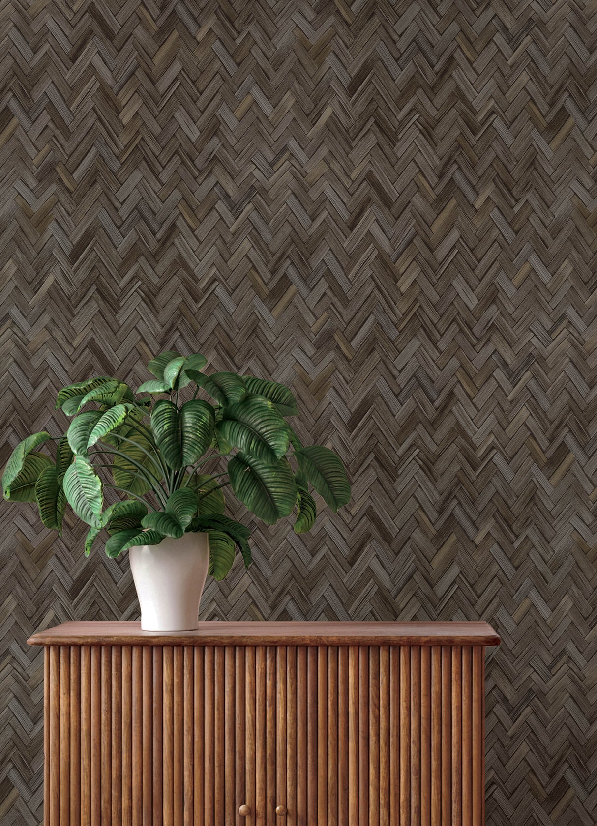 Ellery Charcoal by A-Street Prints Herringbone Natural Fiber Woven Texture Vinyl on Non Woven Unpasted Strippable Wallpaper Roll - 4202-410358