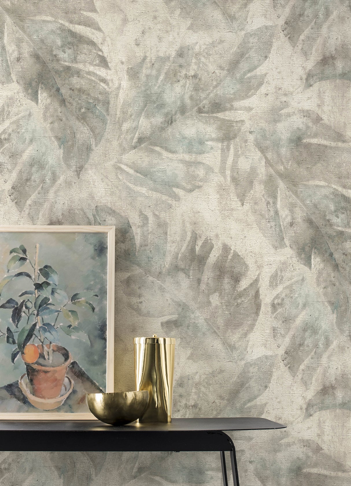Sanne Grey Palm Watercolor Large Leaf Tropical Botanical Vinyl on Non Woven Unpasted Strippable Wallpaper by A-Street Prints - 4202-416138