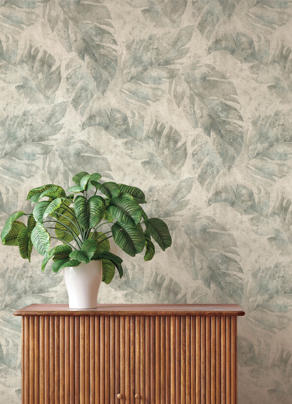 Sanne Grey Palm Watercolor Large Leaf Tropical Botanical Vinyl on Non Woven Unpasted Strippable Wallpaper by A-Street Prints - 4202-416138