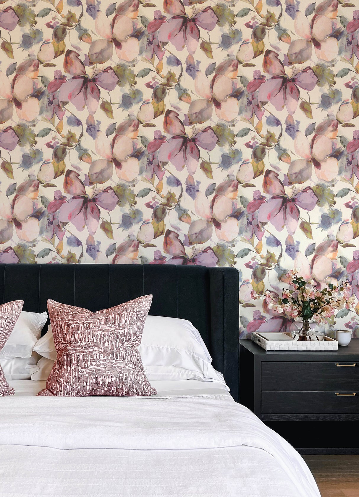 Liliana Plum Large-Scale Watercolor Floral Botanical Unpasted Vinyl Non Woven Wallpaper Roll 20.9-in x 33-ft by A-Street Prints - 4202-481228