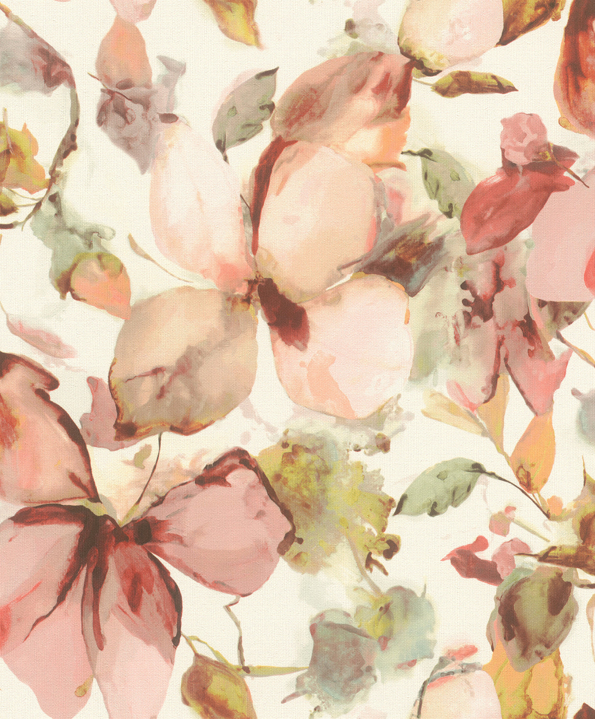 Liliana Pink Floral Wallpaper by A-Street Prints - Large Scale Watercolor Botanical Flowers on White Ground