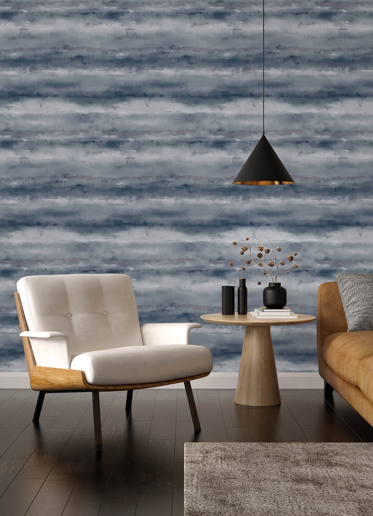 Ayla Indigo Abstract Stripe Metallic Accent Vinyl on Non Woven Wallpaper by A-Street Prints Springhill Collection - 4202-481662