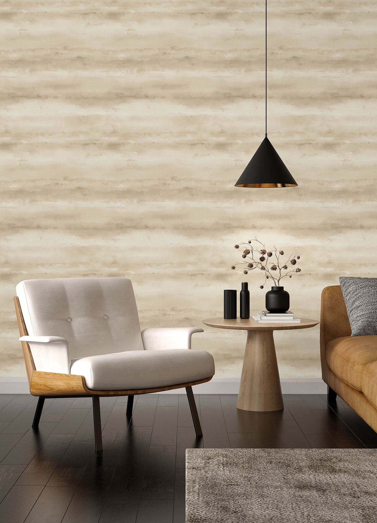 Ayla Neutral by A-Street Prints Abstract Stripe Metallic Vinyl on Non Woven Backing Wallpaper, Springhill Collection - 4202-481679