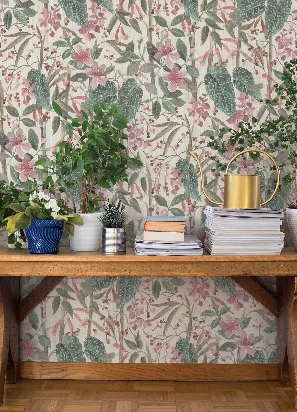 Kalina Teal Floral Fruits by A-Street Prints Tropical Botanical Vinyl on Non Woven Wallpaper 20.9-in x 33-ft Roll 4202-538212